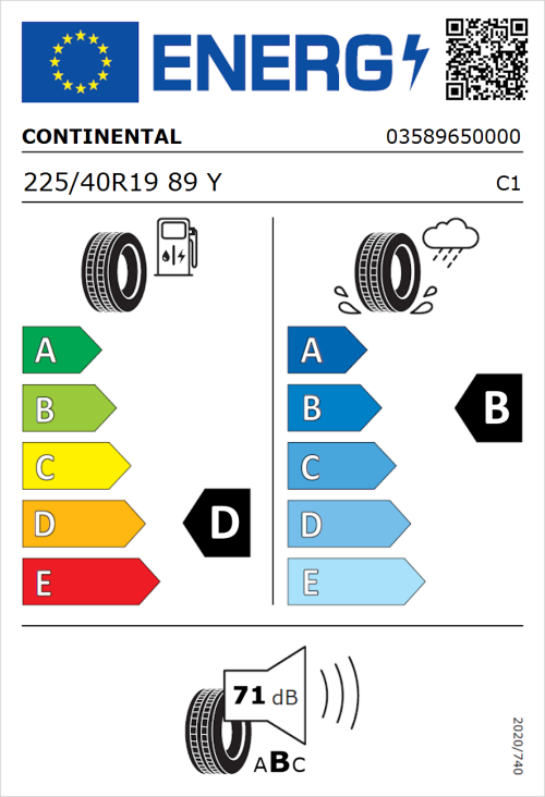 Tyre Label for Continental ContiSportContact 5 SSR 225/40R19 89Y