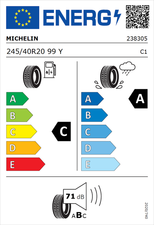Tyre Label for Michelin Pilot Sport 4 (Zero Pressure) 245/40R20 99Y