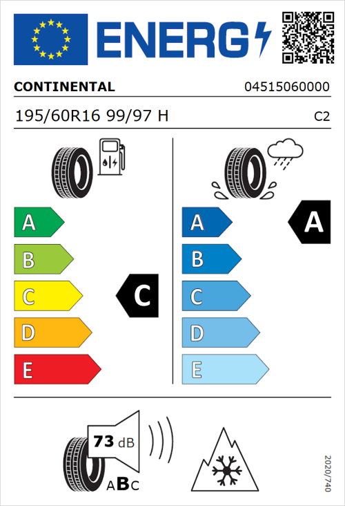 Tyre Label for Continental Vanco FourSeason 195/60R16 99/97H