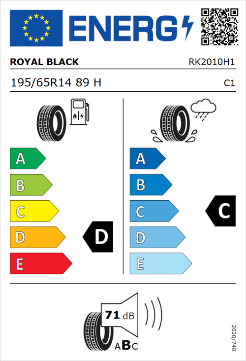 Tyre Label for Royal Black Royal Mile 195/65R14 89H