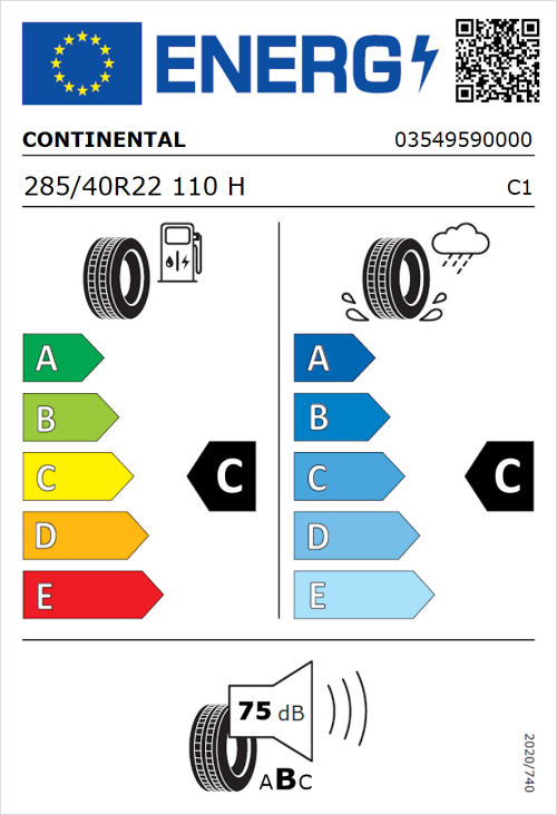 Tyre Label for Continental ContiCrossContact LX Sport ContiSilent 285/40R22 110H