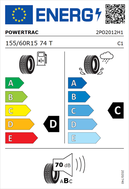 Tyre Label for Powertrac Adamas H/P 155/60R15 74T
