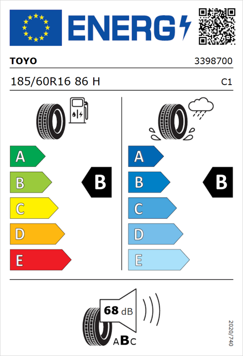 Tyre Label for Toyo Proxes R55 185/60R16 86H