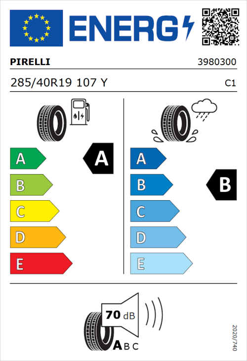 Tyre Label for Pirelli P Zero New (PZ4) (PNCS) 285/40R19 107Y