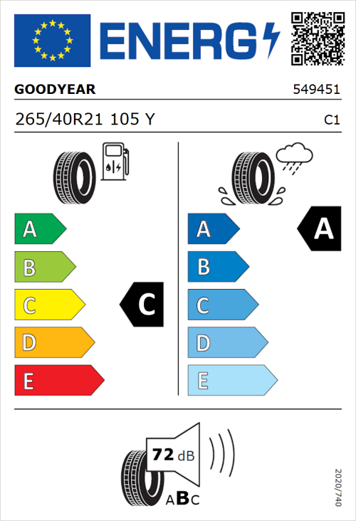 Tyre Label for Goodyear Eagle F1 Asymmetric 5 265/40R21 105Y