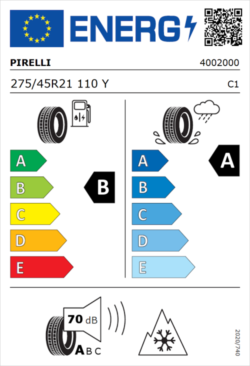 Tyre Label for Pirelli Scorpion All Season SF2 275/45R21 110Y