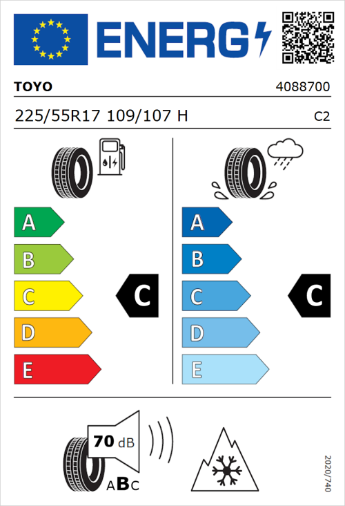 Tyre Label for Toyo NANOENERGY VAN 225/55R17 109/107H