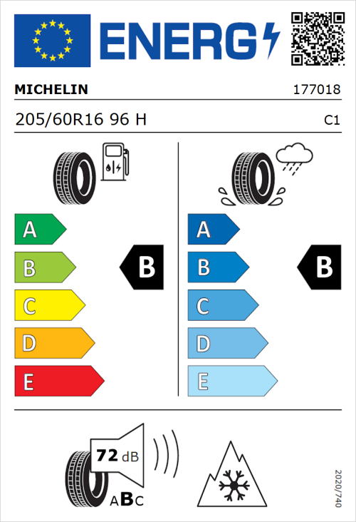 Tyre Label for Michelin CrossClimate 3 205/60R16 96H