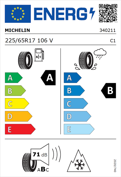 Tyre Label for Michelin CrossClimate 2 SUV 225/65R17 106V