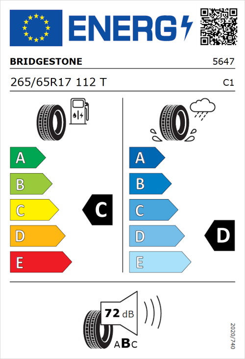 Tyre Label for Bridgestone Dueler H/T 684 II 265/65R17 112T