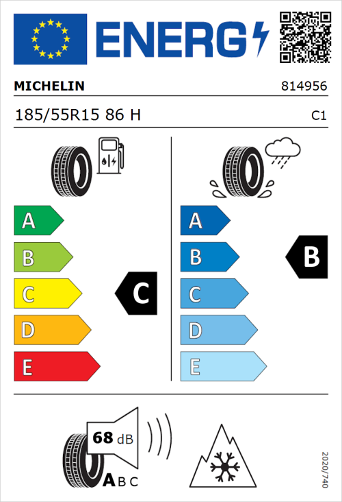 Tyre Label for Michelin CrossClimate + 185/55R15 86H